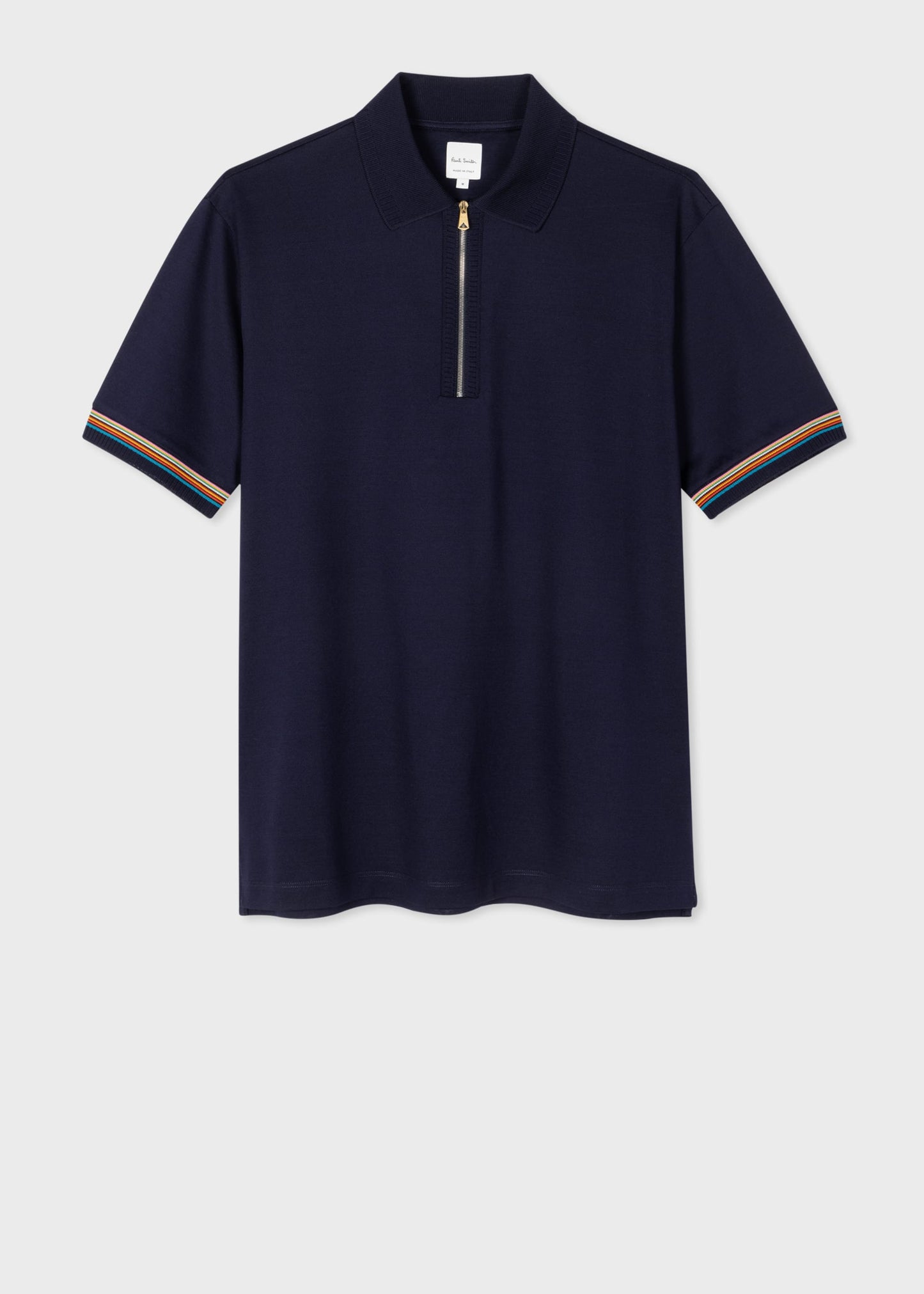 Paul Smith Navy Cotton 'Signature Stripe' Trim Zip Polo Shirt