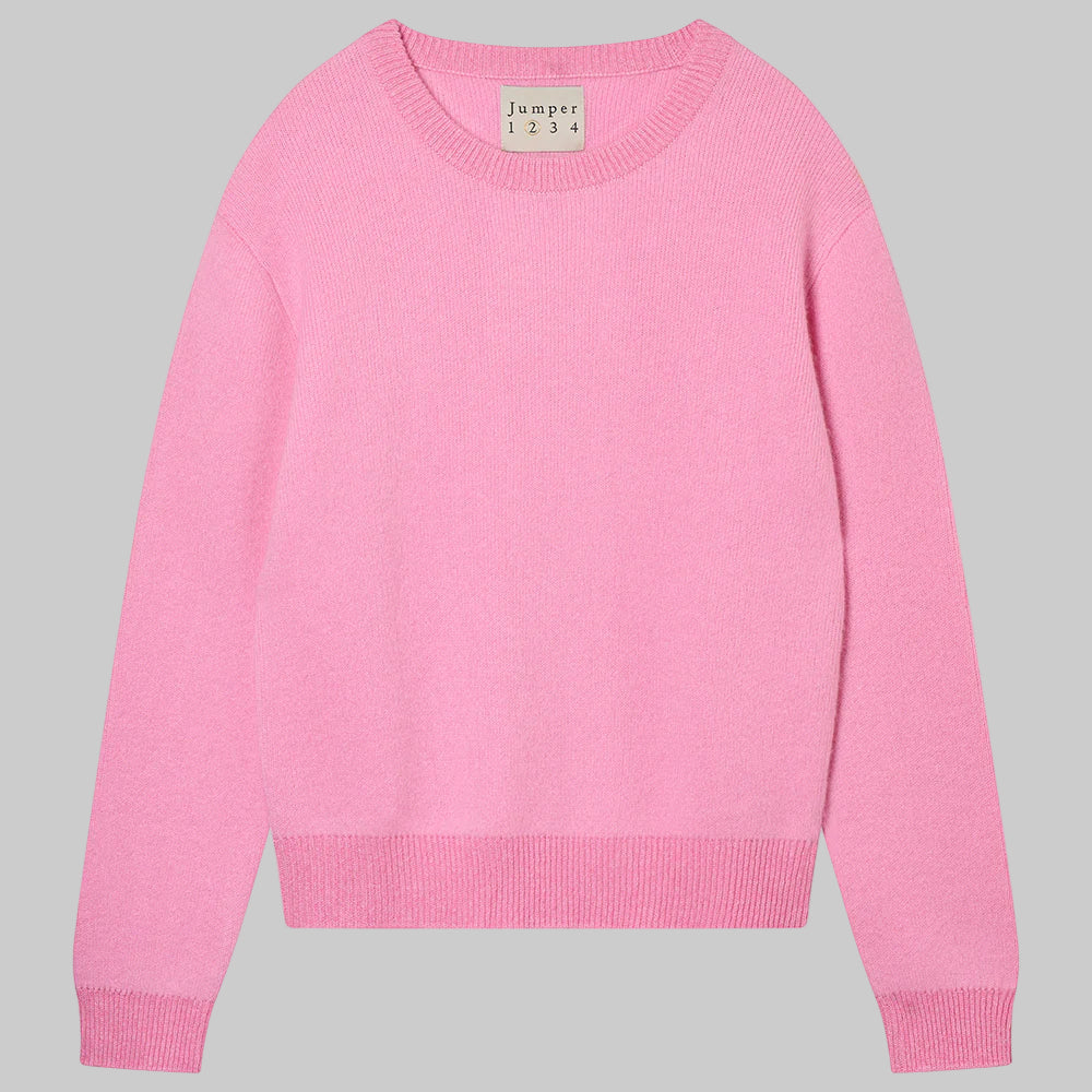 Cashmere Wool Contrast Lurex Rib Crew in Candy
