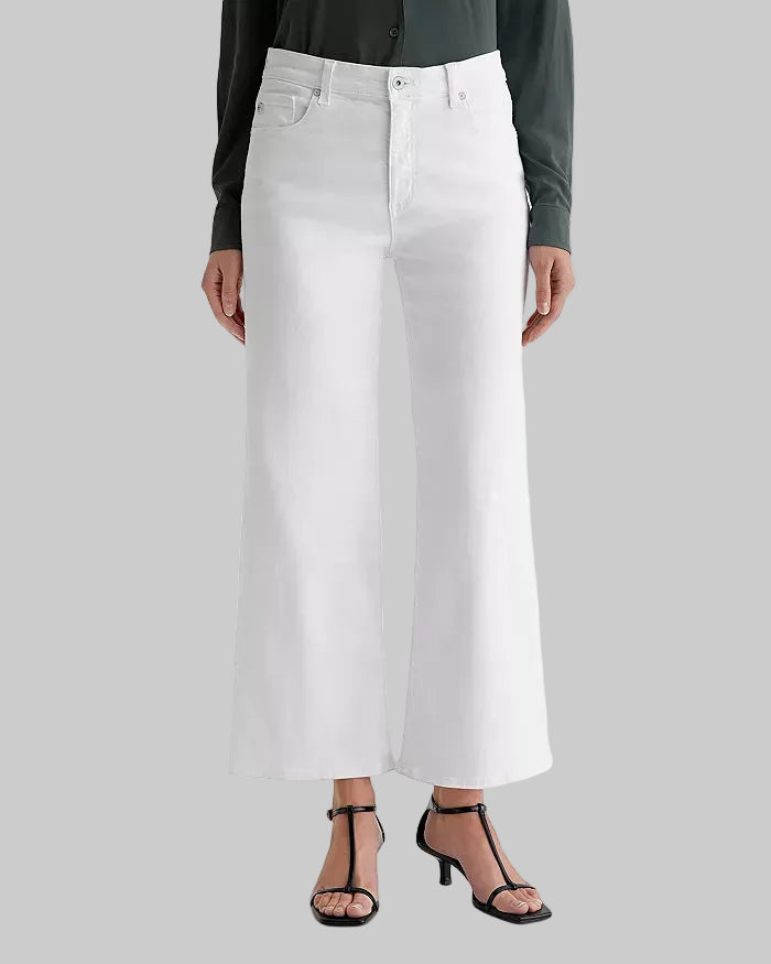Saige Mid Rise Wide Leg Cropped Jeans in Gallery White