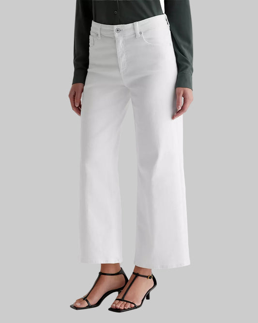 Saige Mid Rise Wide Leg Cropped Jeans in Gallery White