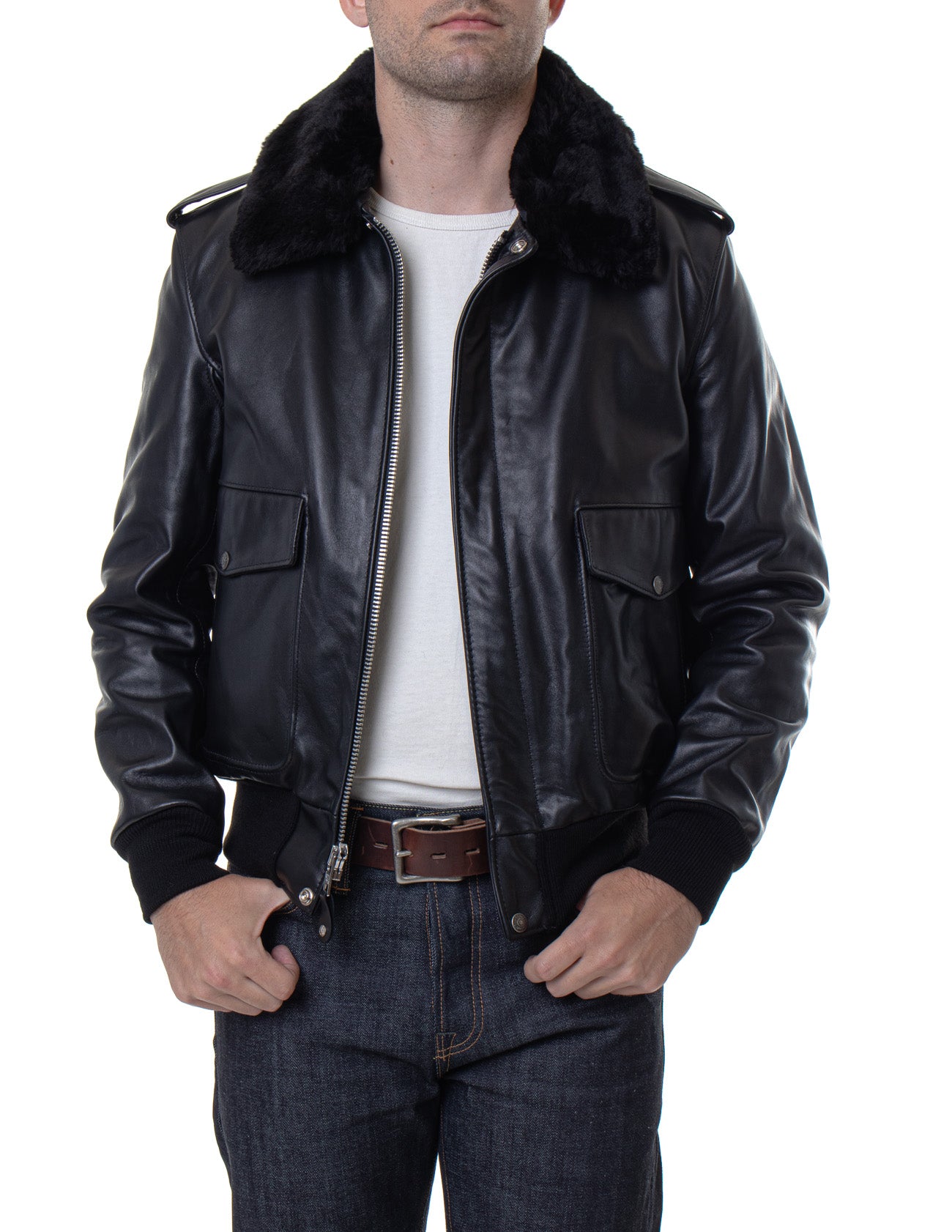 A-2 Naked Cowhide Leather Flight Jacket