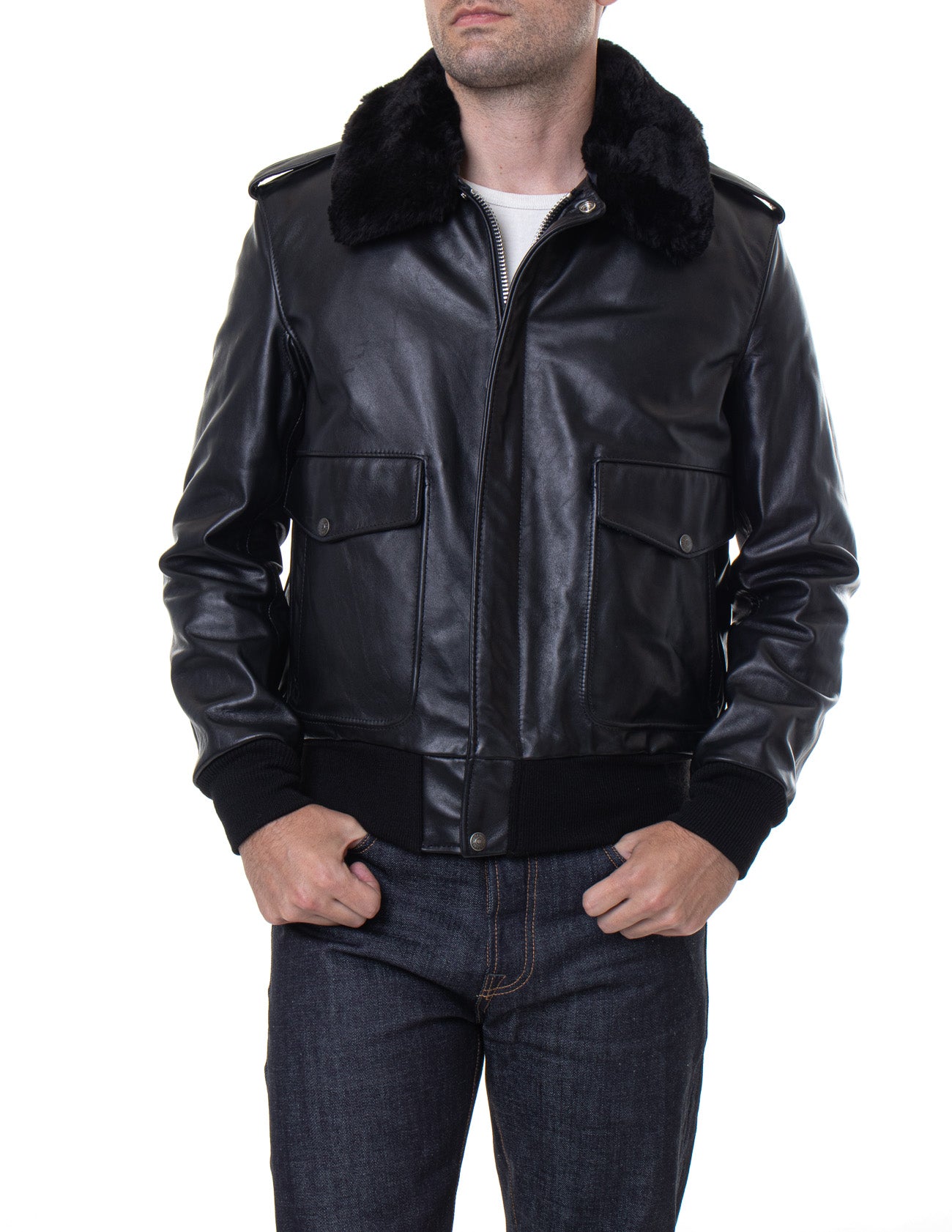 A-2 Naked Cowhide Leather Flight Jacket