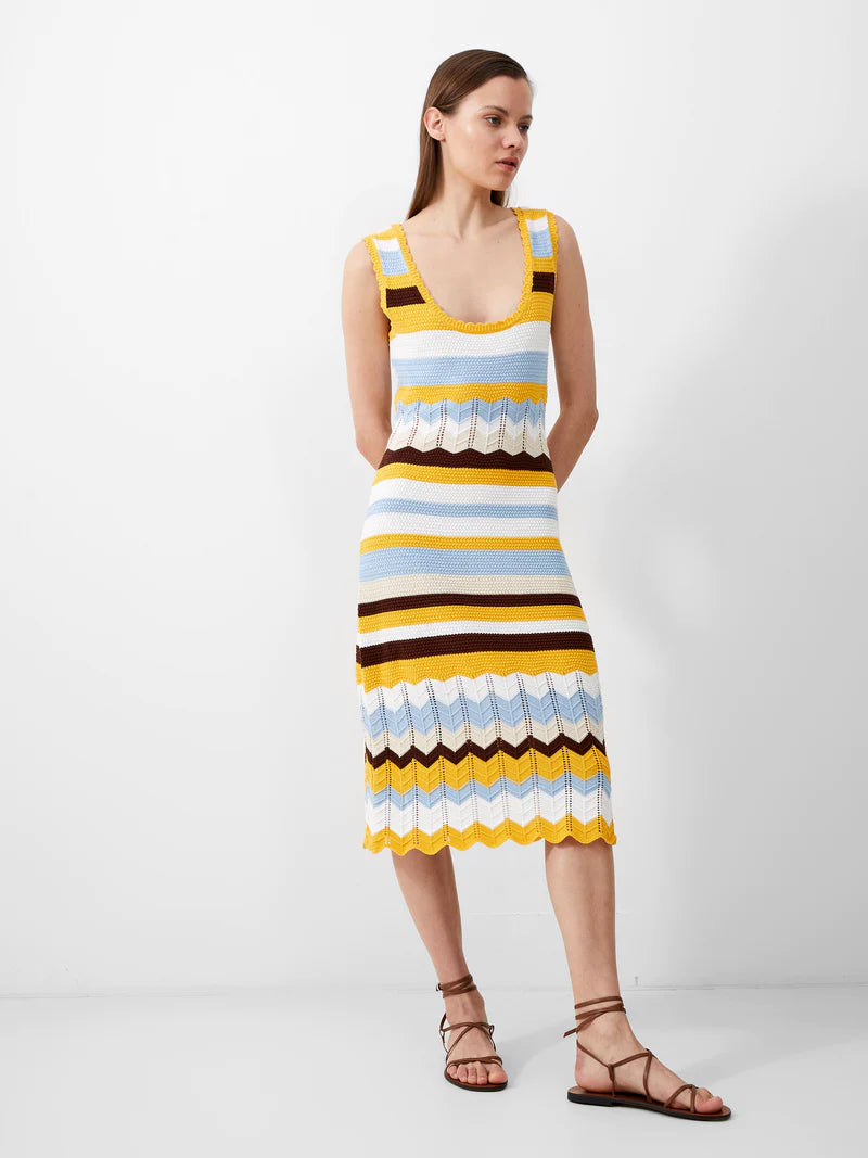 French Connection Nellis Cotton Striped Crochet Dress