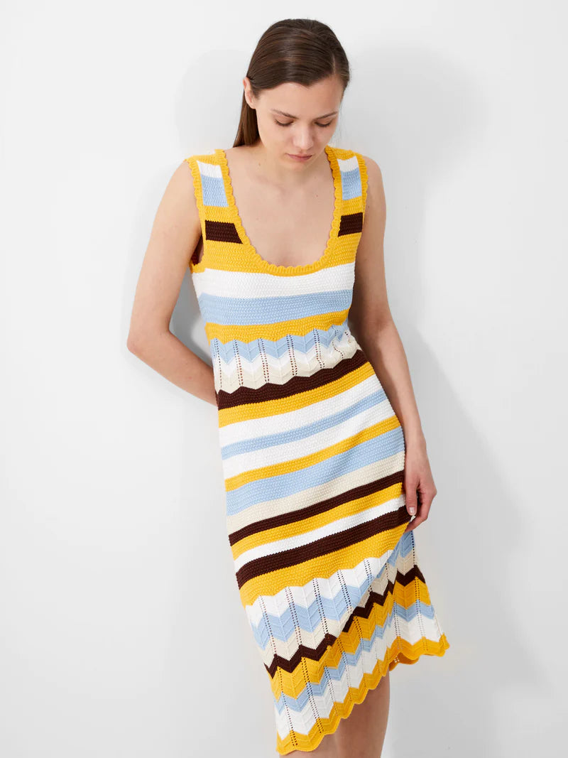 French Connection Nellis Cotton Striped Crochet Dress