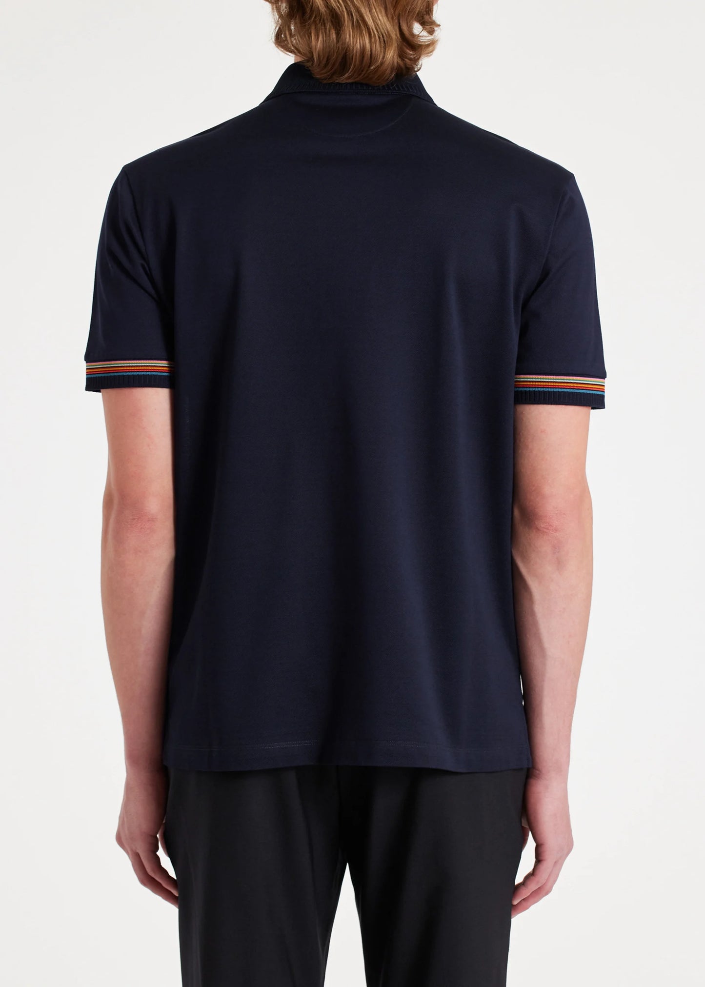 Paul Smith Navy Cotton 'Signature Stripe' Trim Zip Polo Shirt