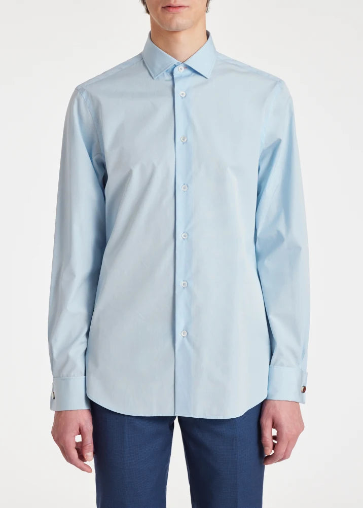 Paul Smith Tailored-Fit Sky Blue Shirt With 'Signature Stripe' Double Cuff