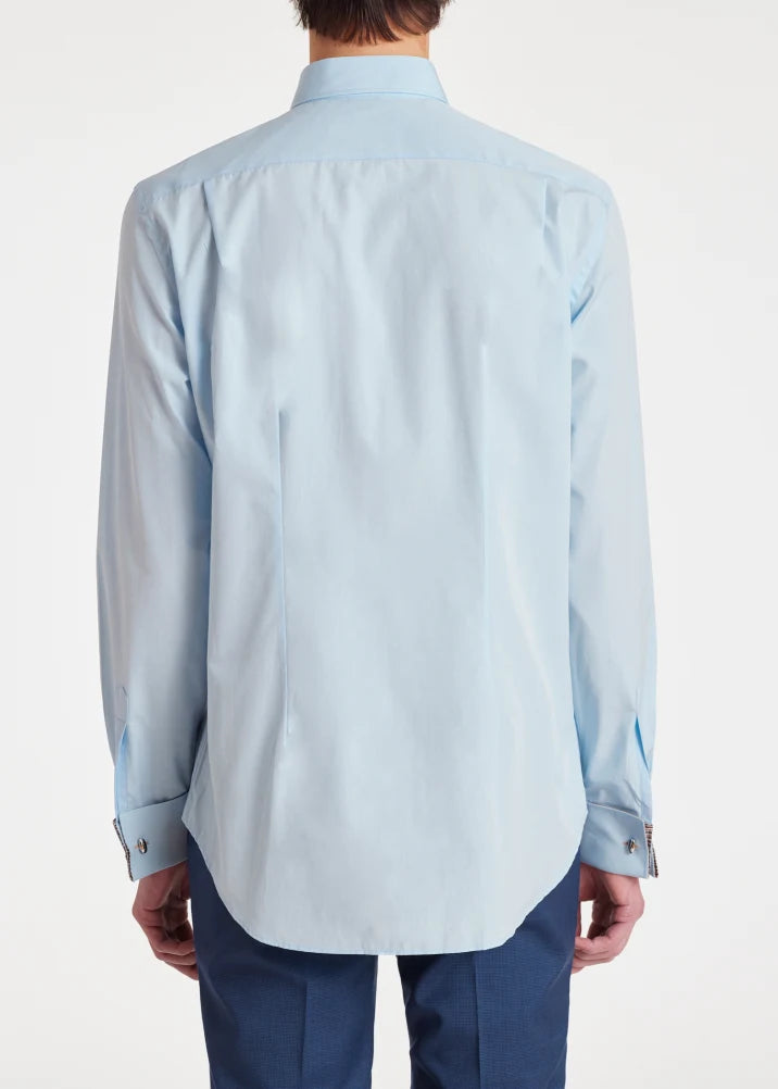 Paul Smith Tailored-Fit Sky Blue Shirt With 'Signature Stripe' Double Cuff