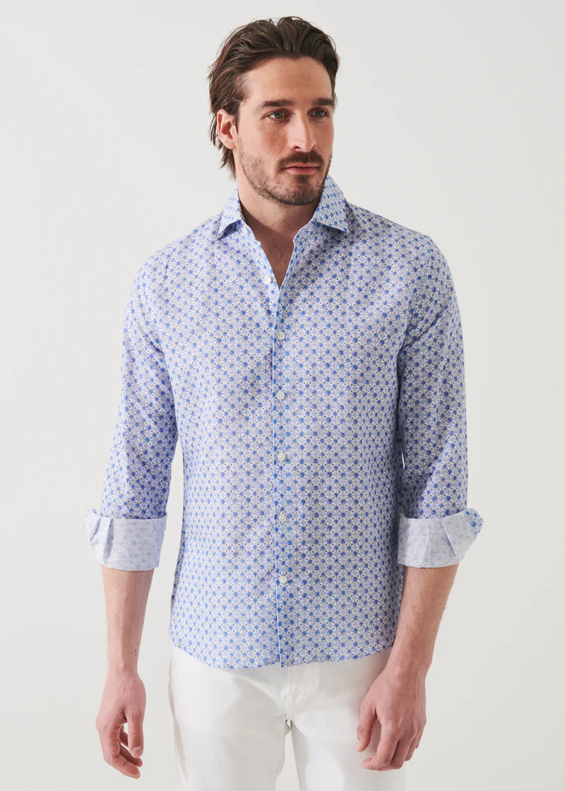 Patrick Assaraf FLORAL LINEN LONG SLEEVE SHIRT