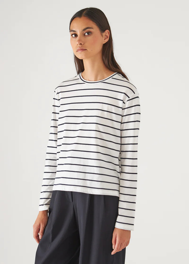 Patrick Assaraf ORGANIC PIMA COTTON STRIPE BOYFRIEND LONG SLEEVE CREW