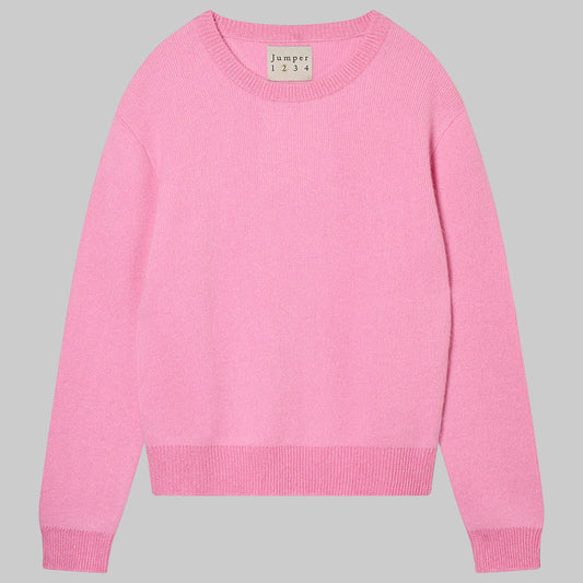 Cashmere Wool Contrast Lurex Rib Crew in Candy