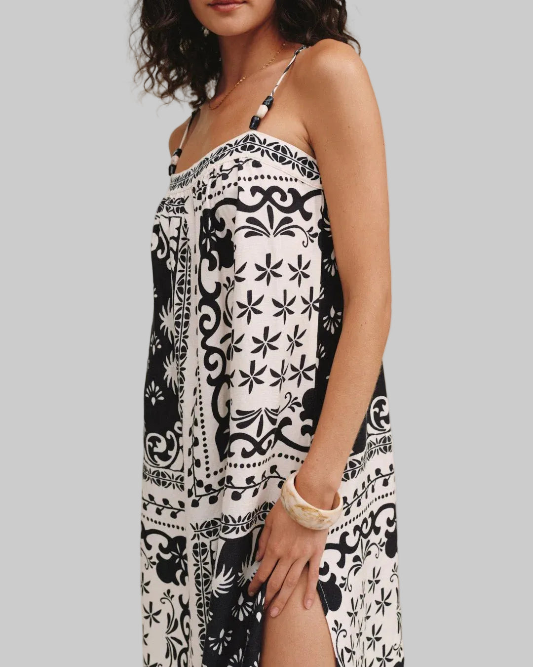 Spaghetti Strap Midi Dress - Tropical Bandana Print