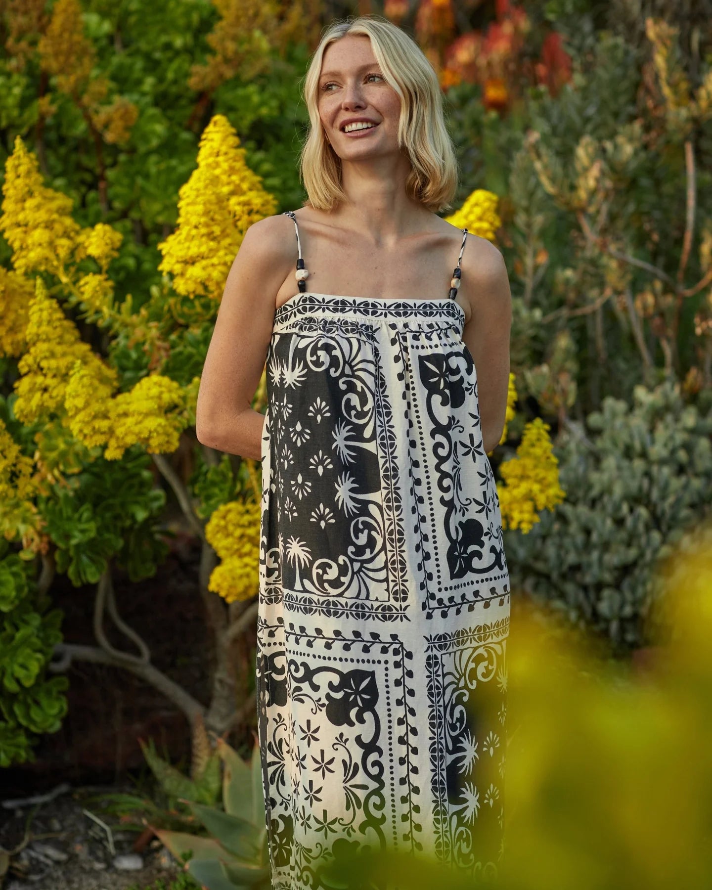 Spaghetti Strap Midi Dress - Tropical Bandana Print