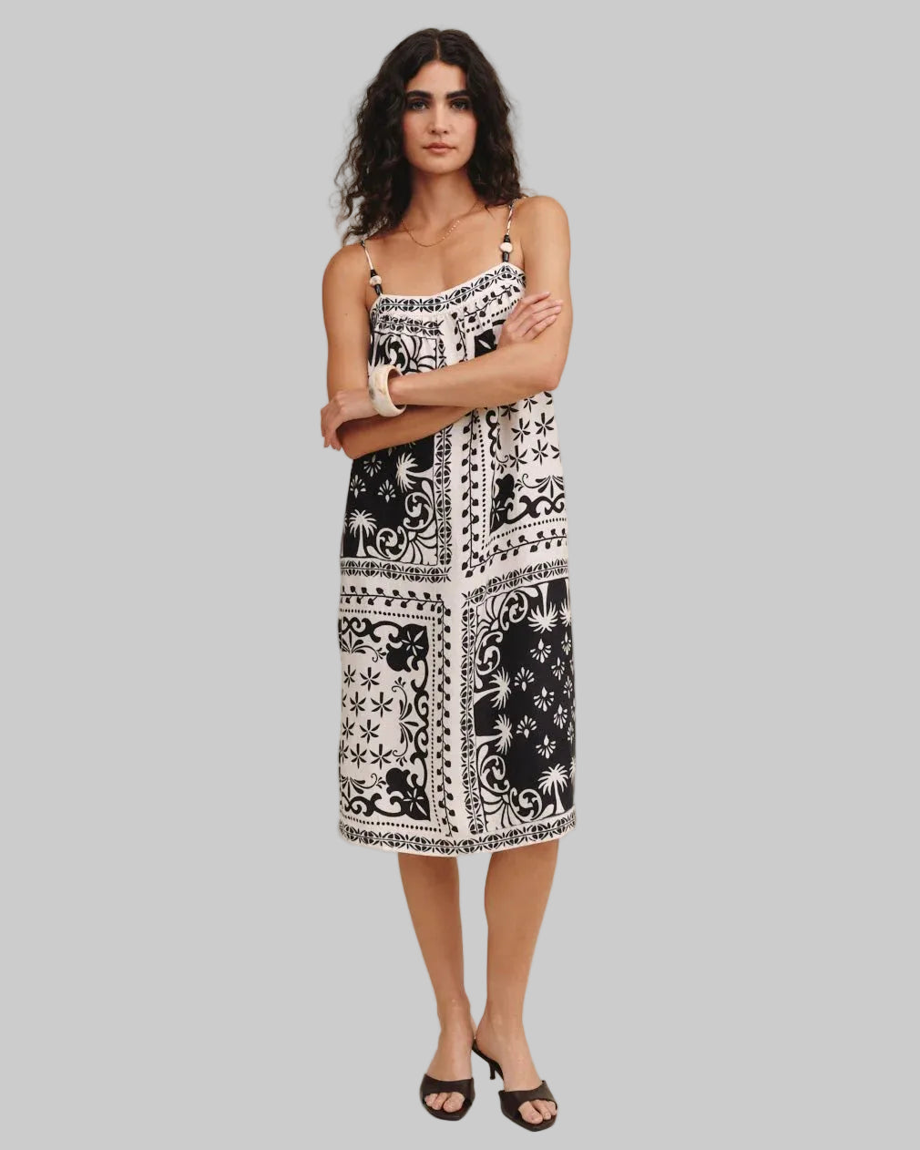 Spaghetti Strap Midi Dress - Tropical Bandana Print