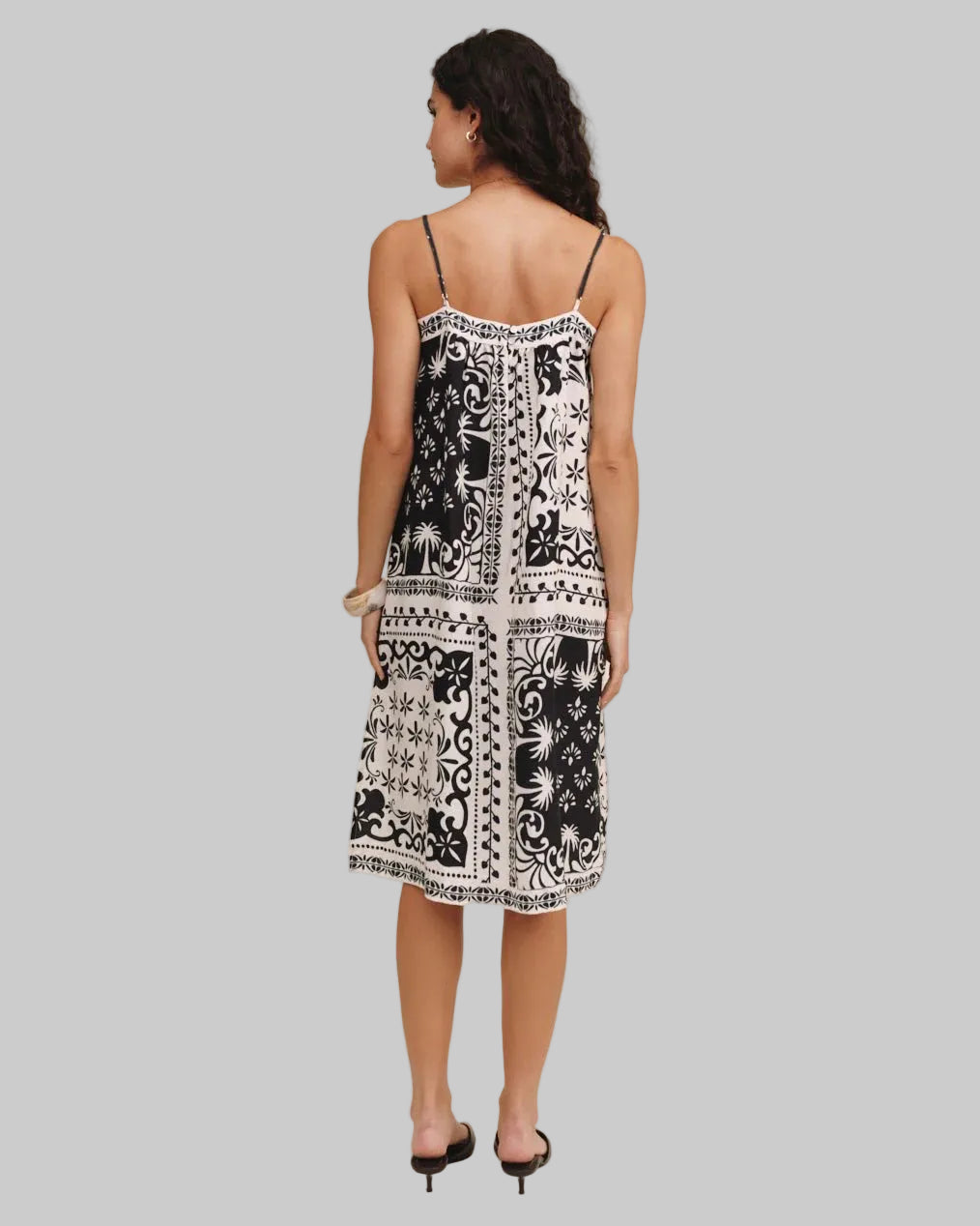 Spaghetti Strap Midi Dress - Tropical Bandana Print