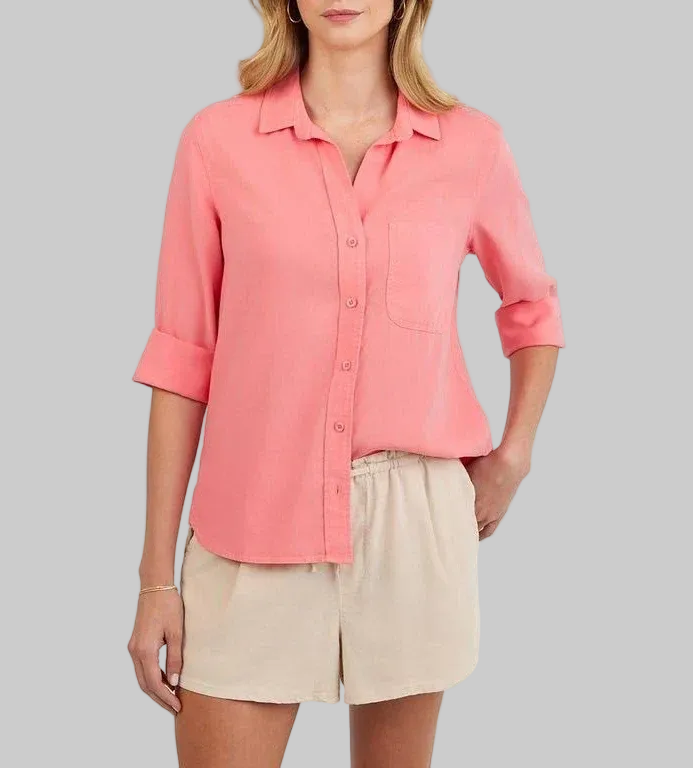 Shirt Tail Button Down in Coral
