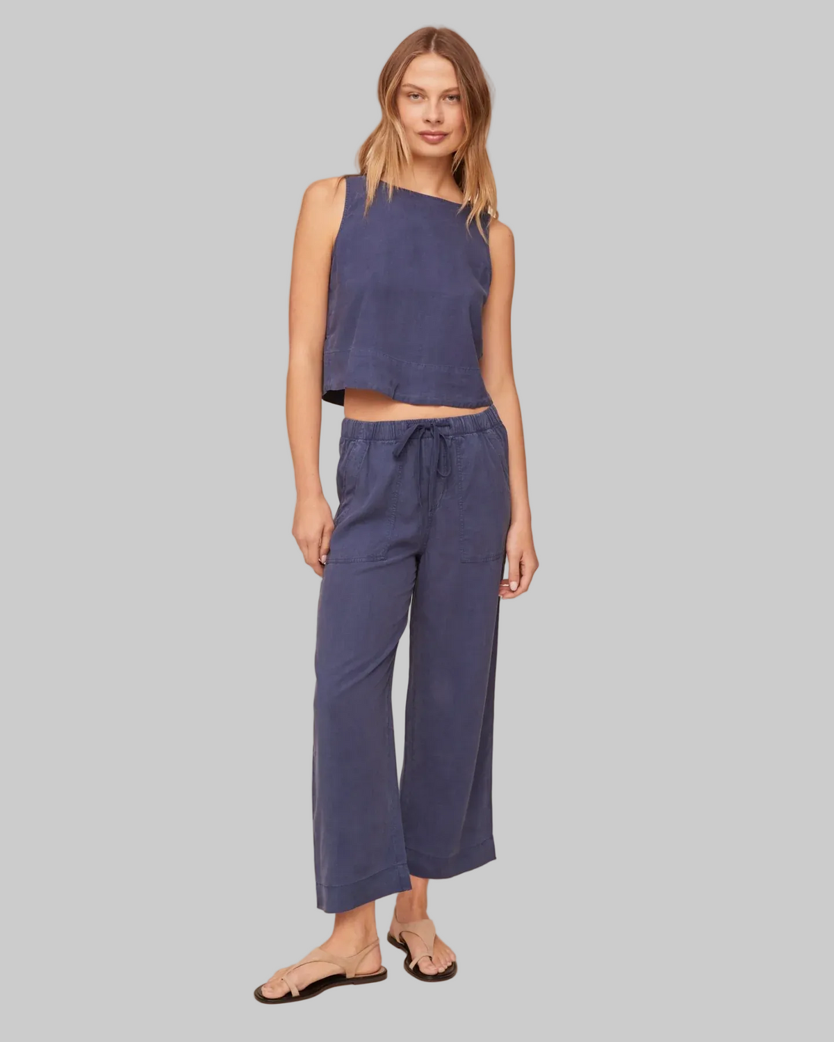 Easy Pocket Wide Leg Crop in Midnight Surf
