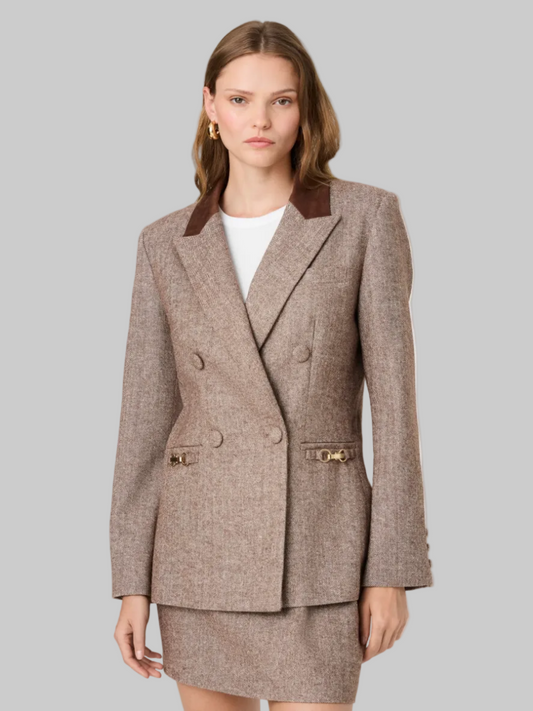 Naya Herringbone Contrast Blazer in Chestnut