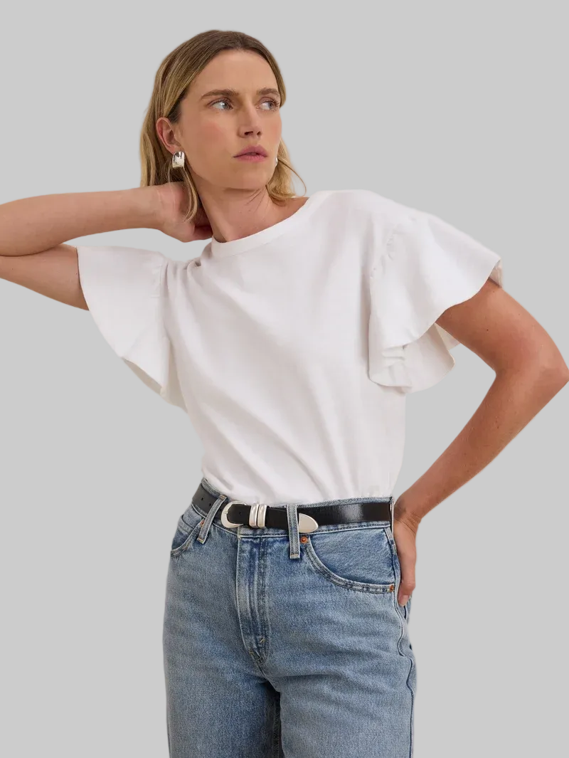Camille Ruffle Sleeve in Optic White