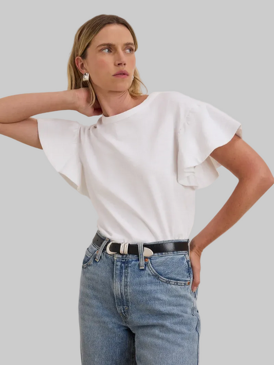 Camille Ruffle Sleeve in Optic White