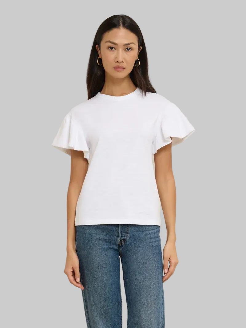 Camille Ruffle Sleeve in Optic White