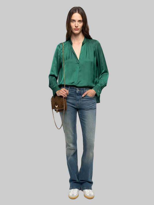 Tink Satin Shirt in Rain Forest
