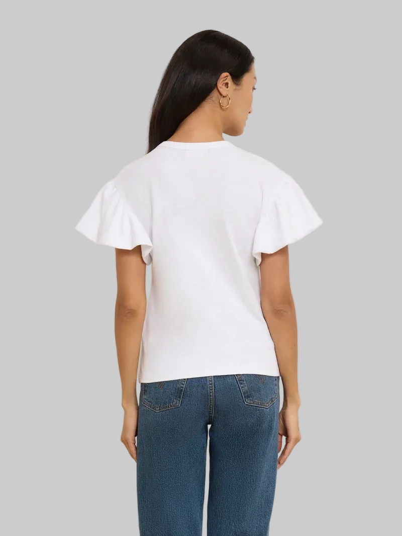 Camille Ruffle Sleeve in Optic White