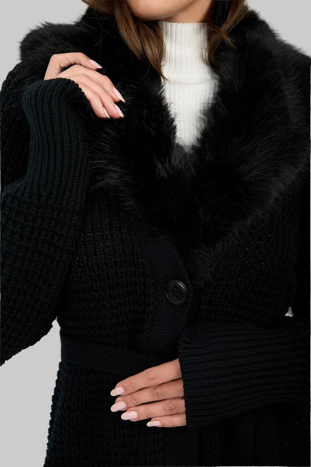 Pellicia Fur Cardigan in Black