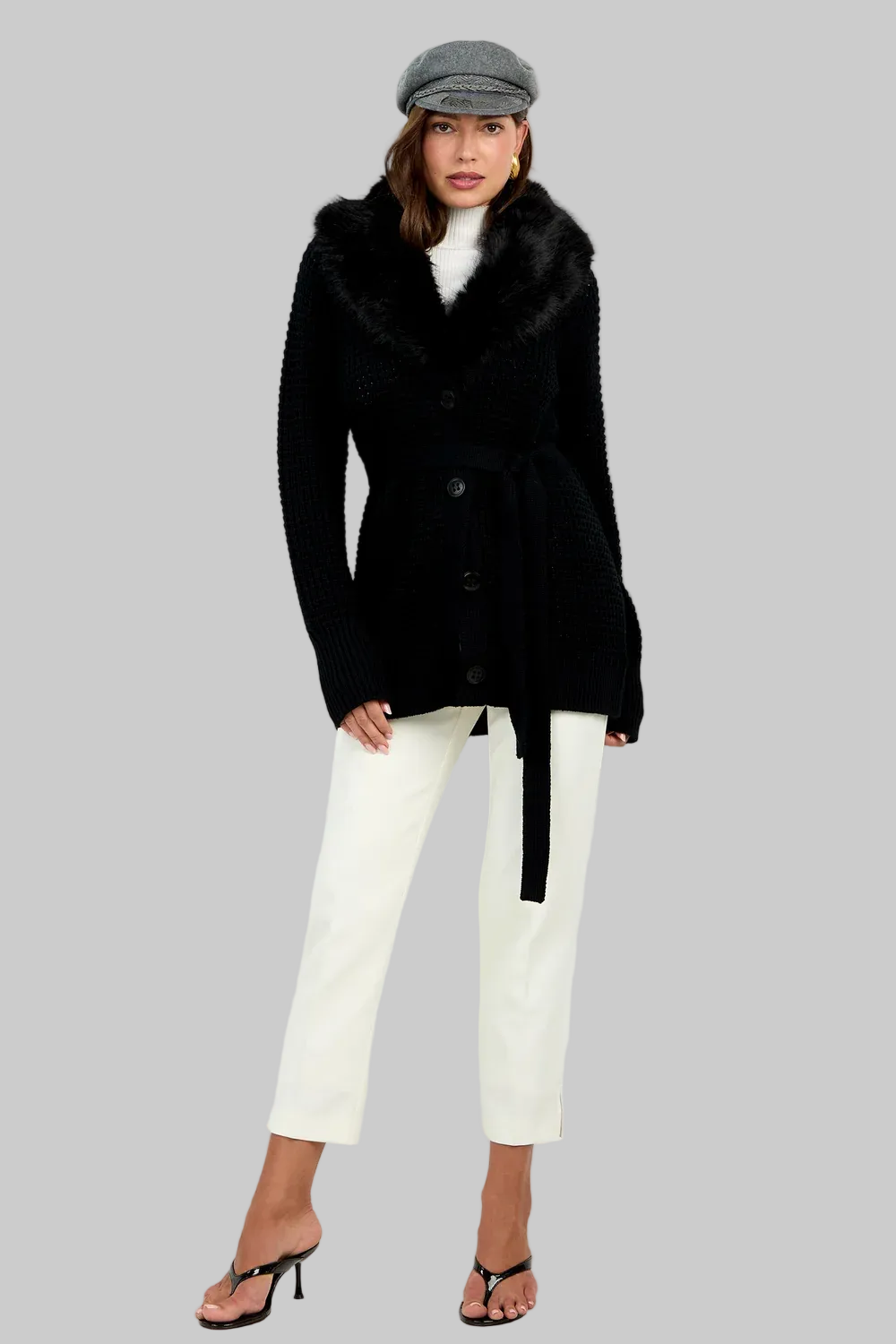 Pellicia Fur Cardigan in Black