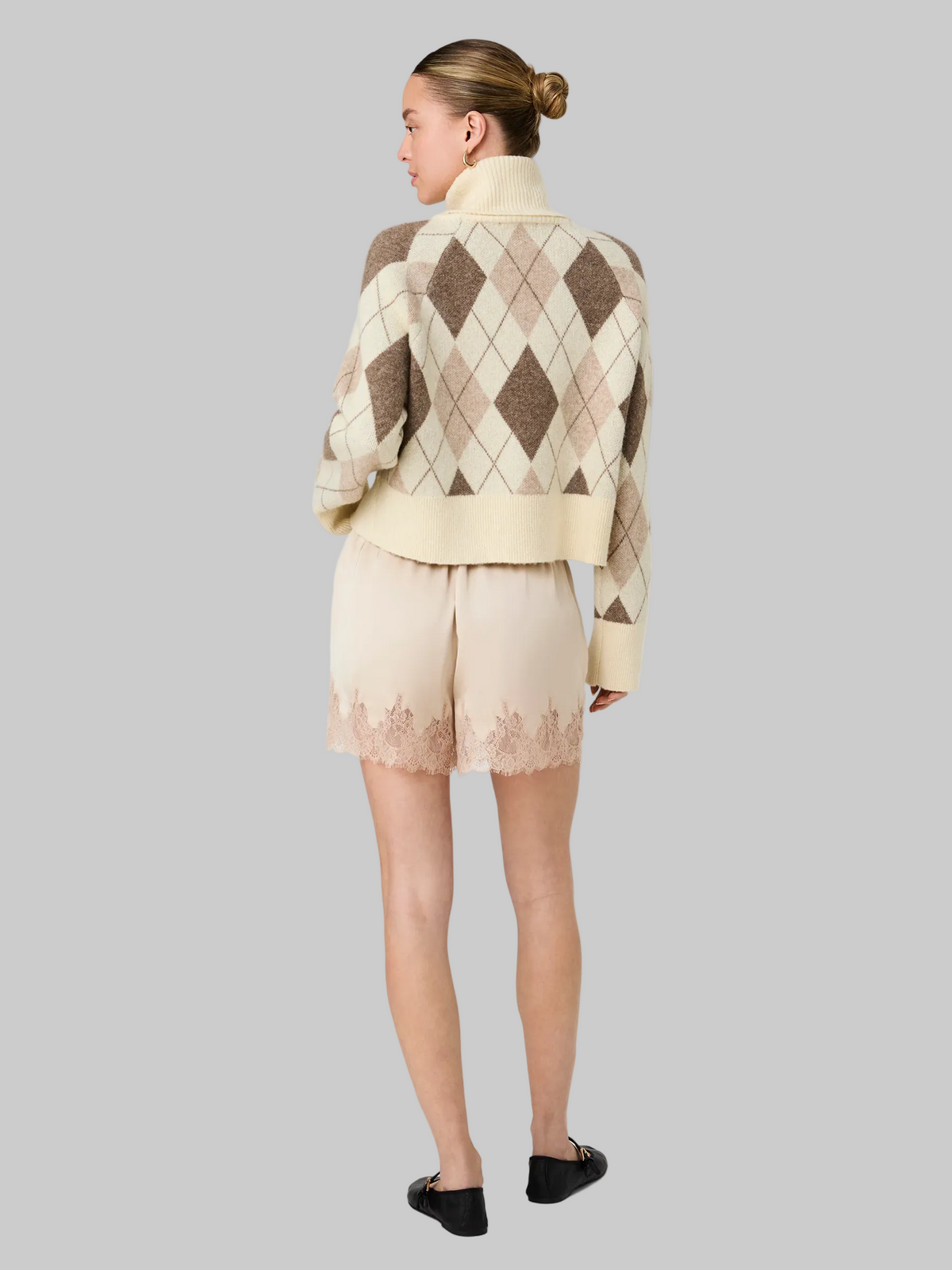 Koda Knit Argyle Turtleneck Sweater in Porcelain Cream Multi