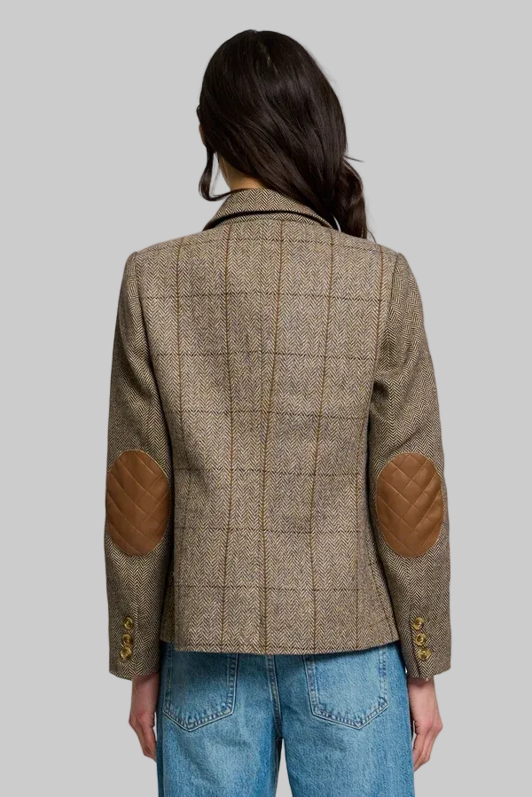 Asher Mixed Plaid Riding Jacket in Khaki