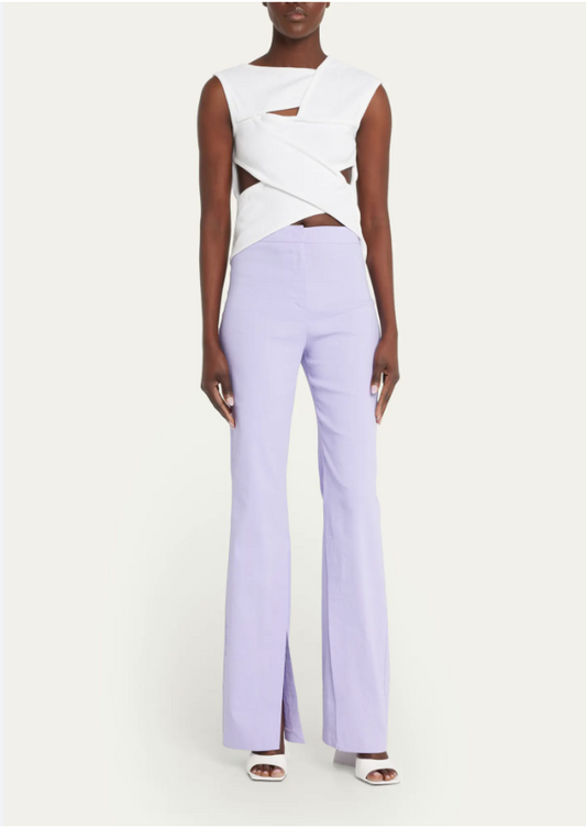 Pinko Lilac Stretch Linen Slit-Cuff Trousers